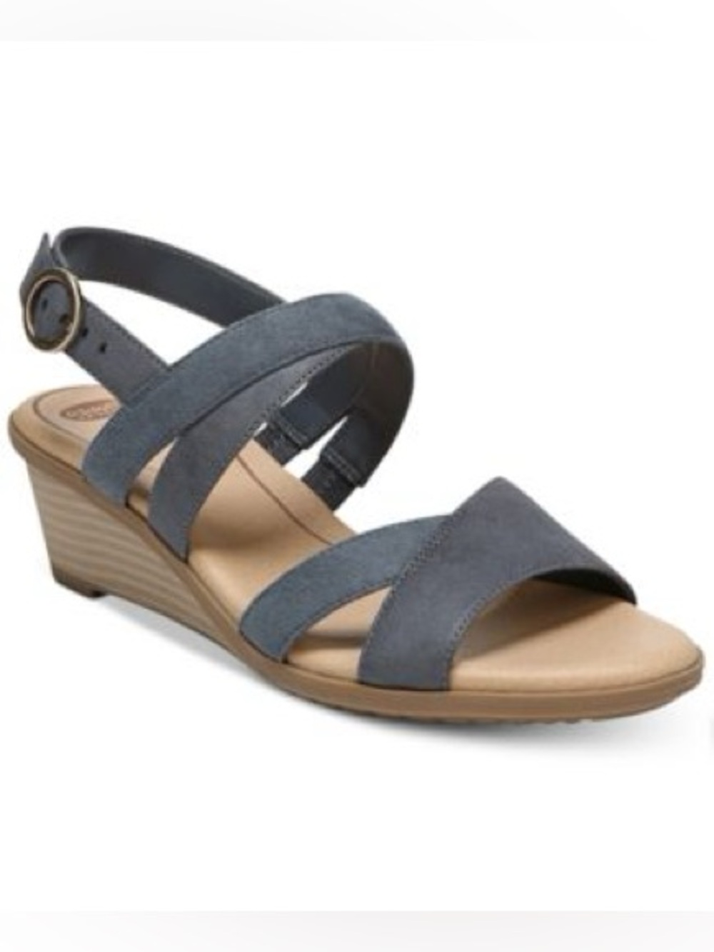 Dr Scholl’s Grace Women's Suede Strappy Wedge Sandal - Gray Blue